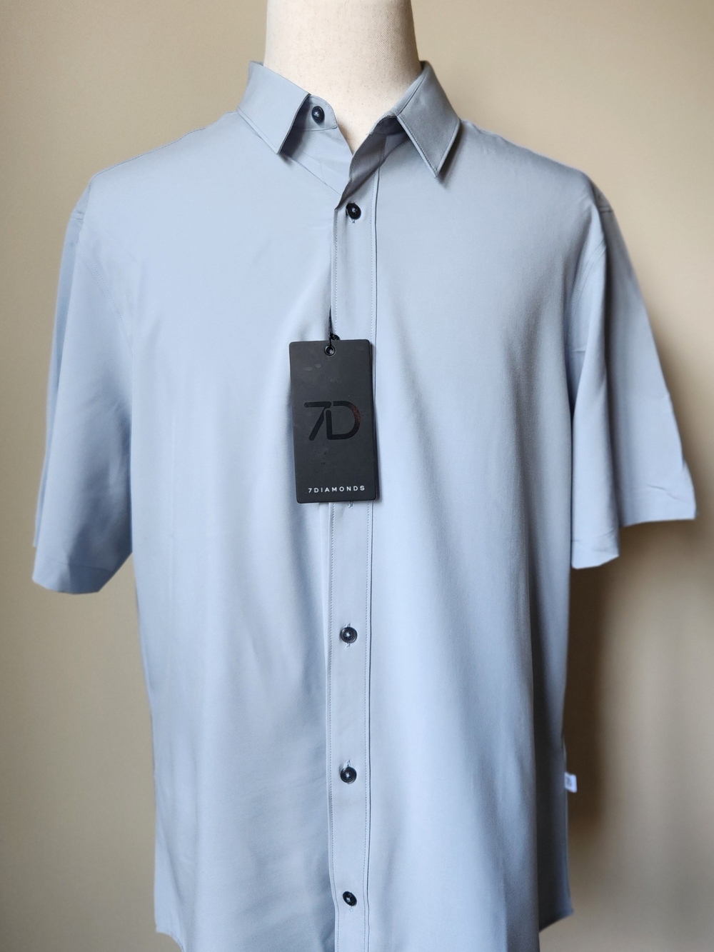 7 Diamonds Mens Grant Solid Stretch Performance Short Sleeve Shirt XXL NWT Blue - Picture 2 of 11